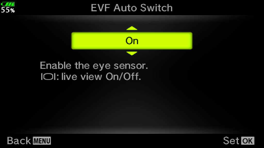Automatic eye sensor menu OM-D