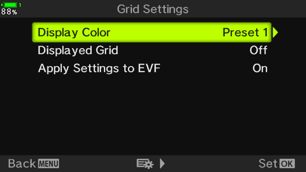 Adjust grid color menu screenshot
