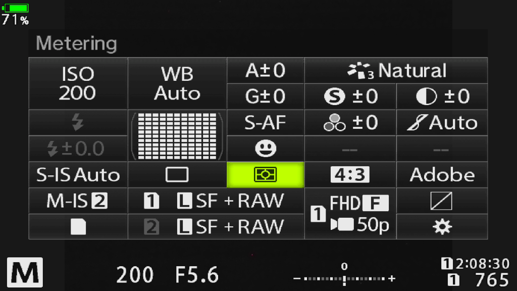 Screenshot super control panel with activated metering mode