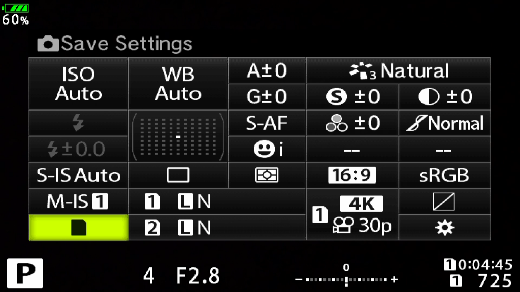 Screenshot super control panel with highlighted short cut to save settings