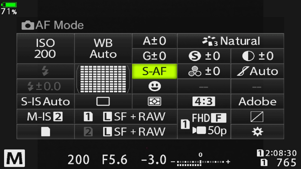 OM-D screen shot AF settings to reduce battery life