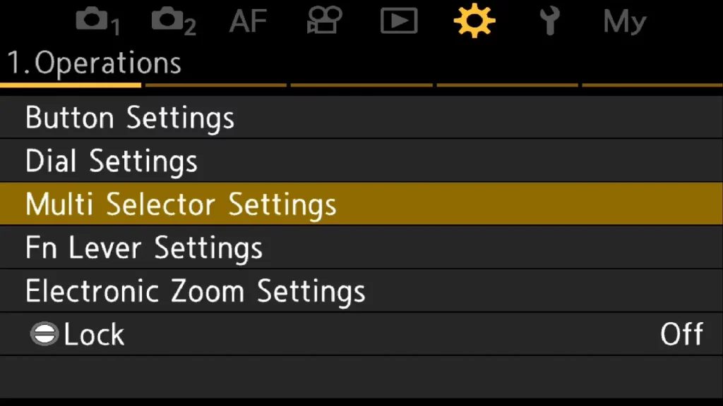 Screenshot of OM-1 menu to show how to set-up Multi selector settings