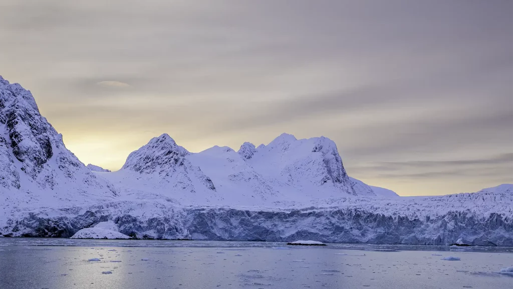 Landscape image showing a glacier in Svalbard