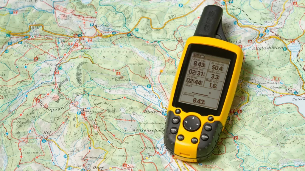 Image shows an GPS receiver on a map