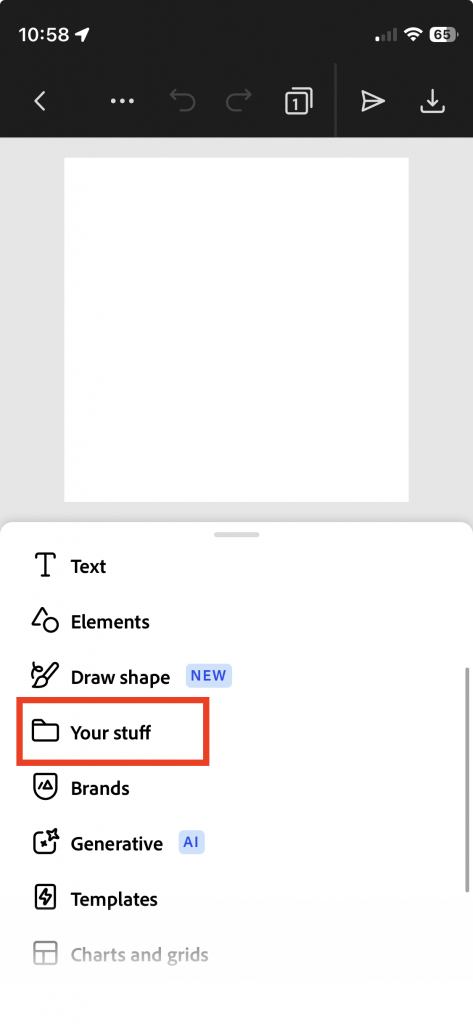 Bildschirmfoto Adobe Express