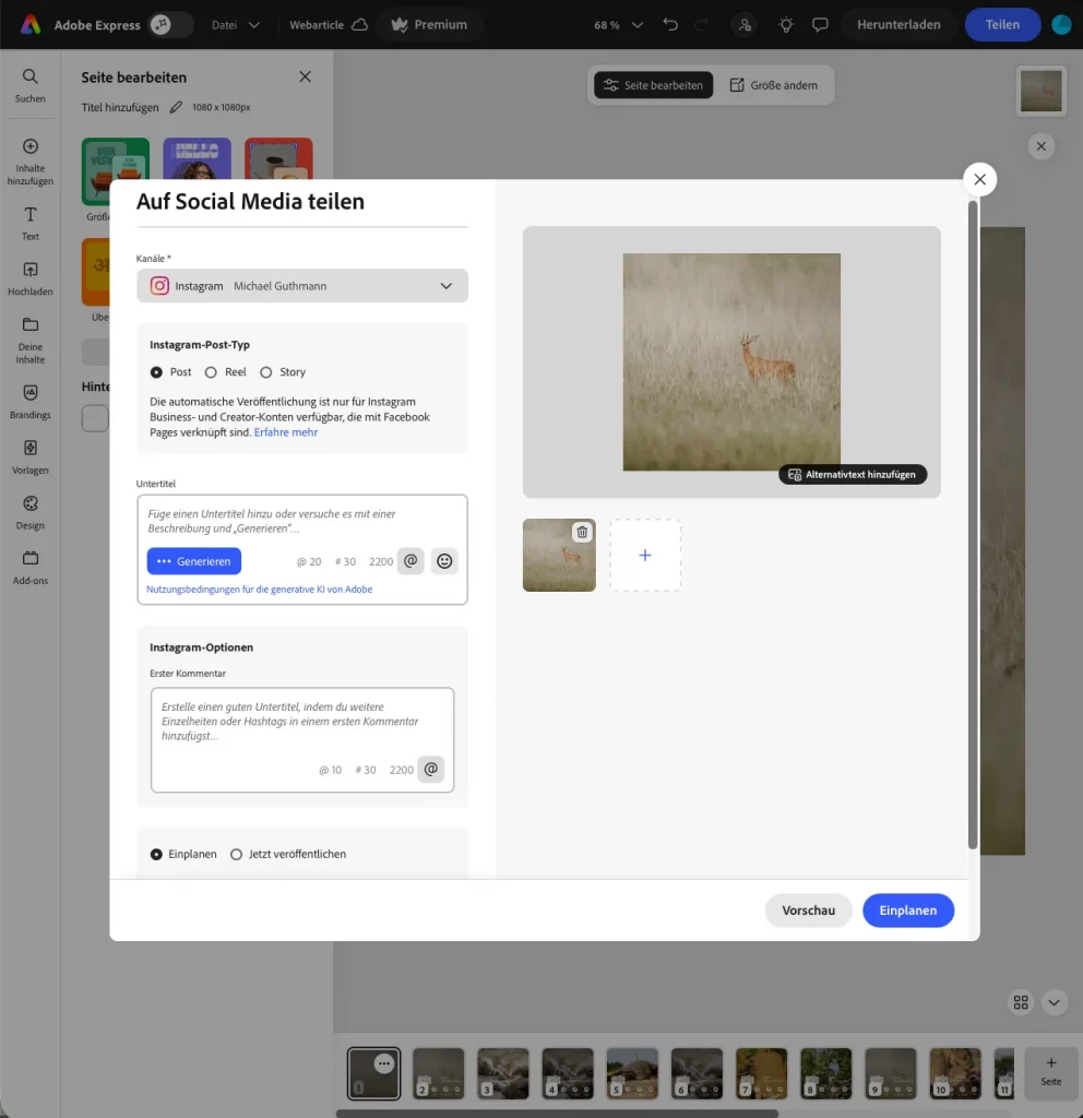 Social Media Post in Adobe Express planen