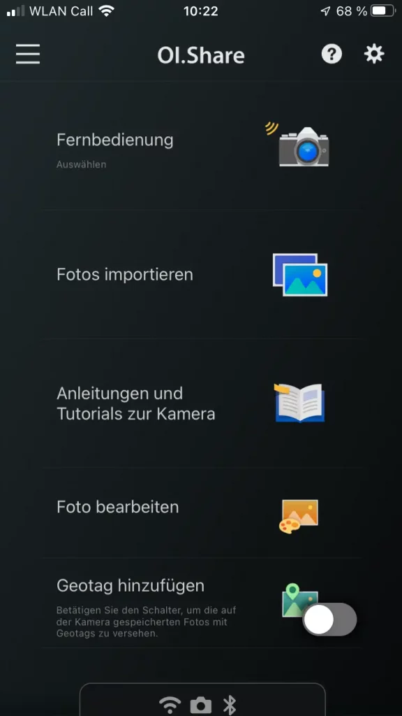 Bildschirmfoto OIShare Startbildschirm