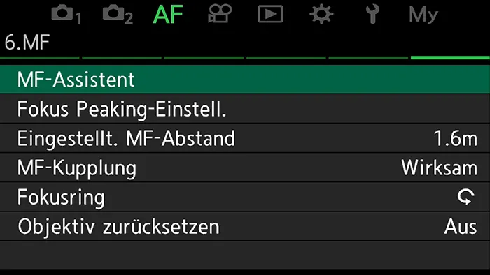 Screenshot OM-1 Menü MF Assistent