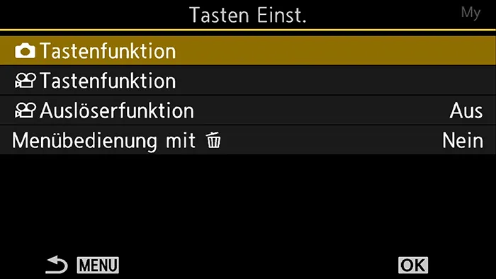 Screenshot OM-1 Menü Tastenfunktion