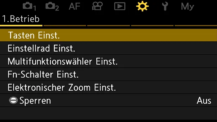 Screenshot OM-1 Menü Tasten Einstellungen