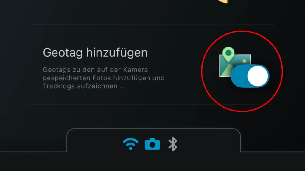 Screenshot OI.Share Einstellung Positionsinformationen hinzufügen für Connected GPS