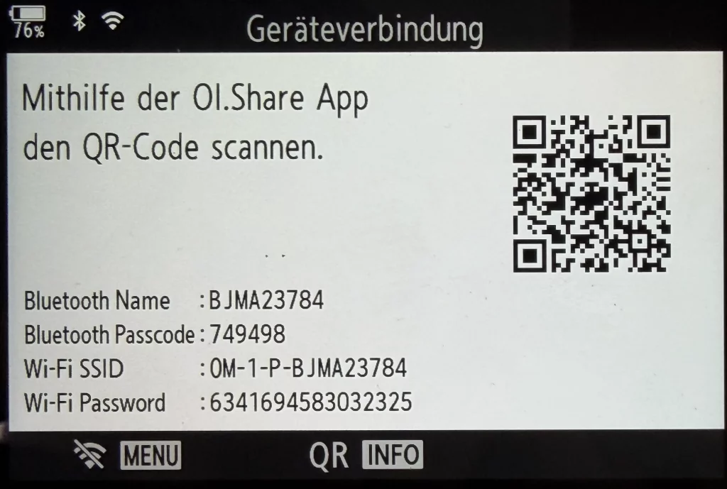 Screenshot OM-1 QR-Code zur Kopplung mit OI.Share